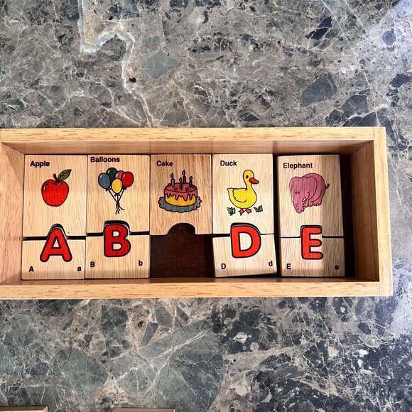 Wooden Alphabet Puzzle Pictures Storage Box Kids Educational Toy Melissa & Doug? - Picture 11 of 13